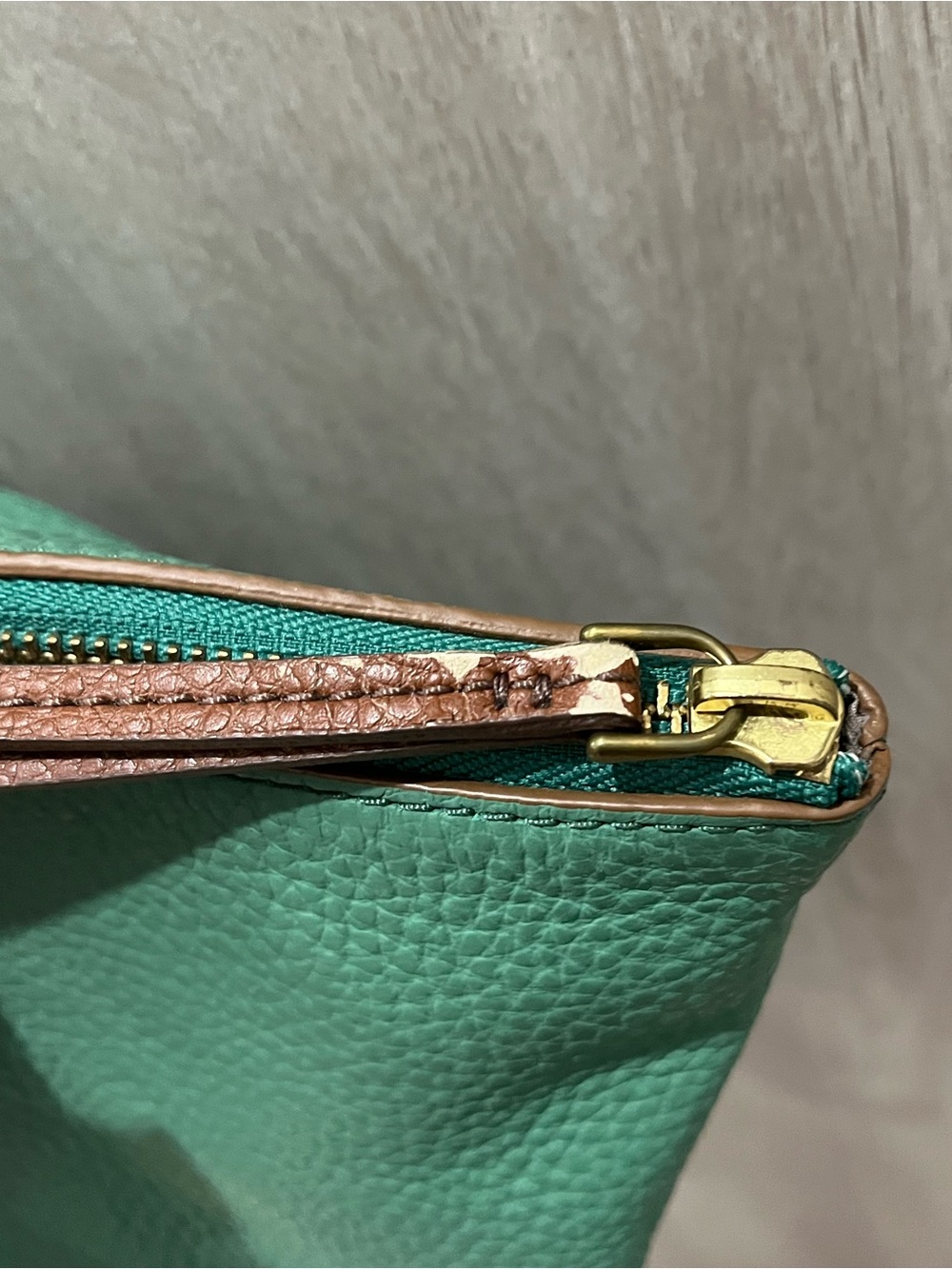 Fossil Green Pebbled Leather Tote Bag Large Zip Top Shoulder Purse - Picture 14 of 14
